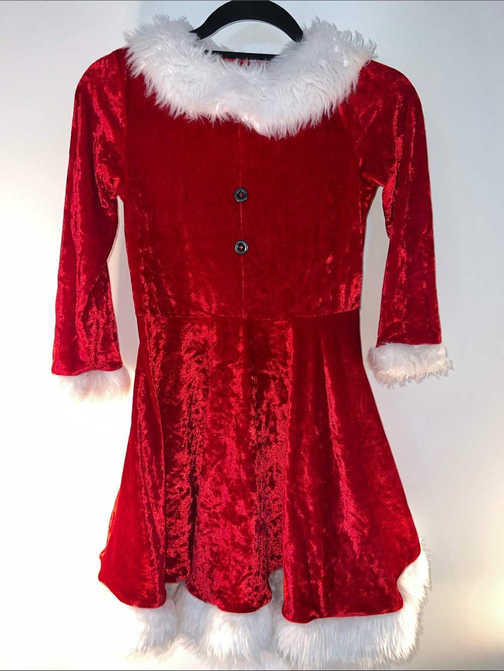 Girls' Large Red Velvet Santa Dress with Faux Fur Trim